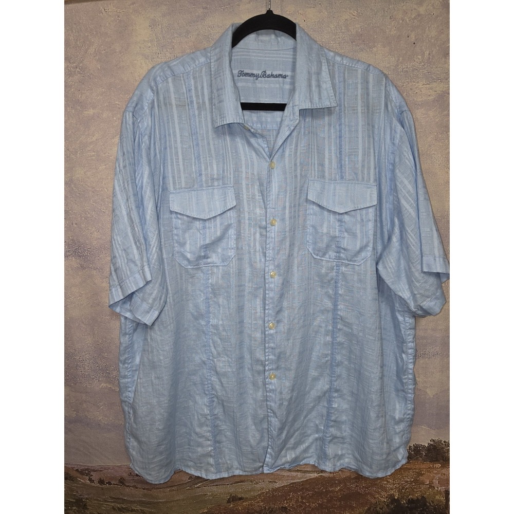 Tommy Bahama Light Blue Linen Guayabera Short-Sleeve Camp Shirt Size XL